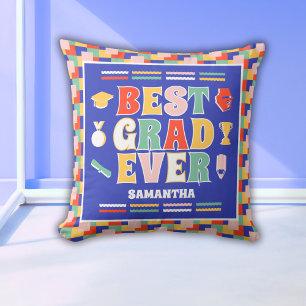 Retro Best Grad Ever Blue Graduation Throw Pillow