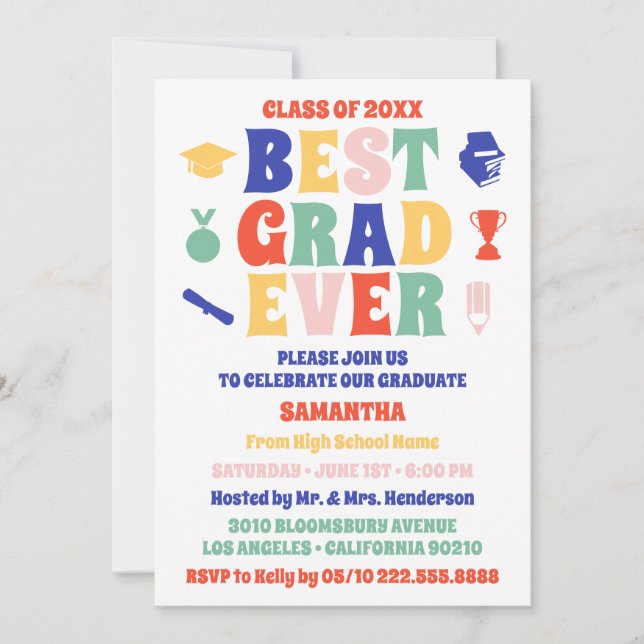 Retro Best Grad Ever Graduation Party Invitation (Front)
