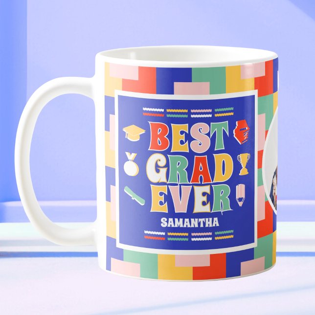 Retro Best Grad Ever Photo Blue Graduation Coffee Mug (Creator Uploaded)