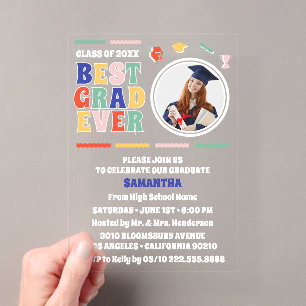 Retro Best Grad Ever Photo Graduation Party Acrylic Invitations