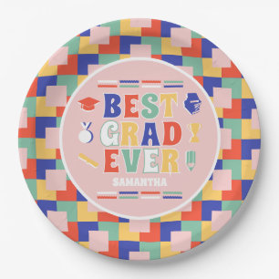 Retro Best Grad Ever Pink Graduation Party  Paper Plates