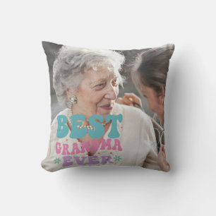 Retro Best Grandma Ever Personalized Photo Throw Pillow