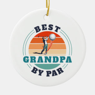 Retro Best Grandpa By Par Custom Christmas Golfing Ceramic Ornament