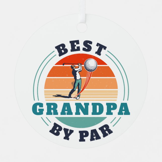 Retro Best Grandpa By Par Custom Christmas Metal Ornament (Front)
