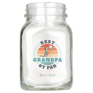 Retro Best Grandpa By Par Custom Fathers Birthday Mason Jar