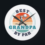 Retro Best Grandpa By Par Custom Golfing Round Clock<br><div class="desc">Retro Best Grandpa By Par design you can customize for the recipient of this cute golf theme design. Perfect gift for Father's Day or grandfather's birthday. The text "GRANDPA" can be customized with any dad moniker by clicking the "Personalize" button above. Can also double as a company swag if you...</div>