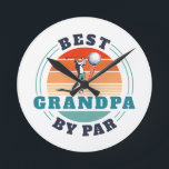 Retro Best Grandpa By Par Custom Golfing Round Clock<br><div class="desc">Retro Best Grandpa By Par design you can customize for the recipient of this cute golf theme design. Perfect gift for Father's Day or grandfather's birthday. The text "GRANDPA" can be customized with any dad moniker by clicking the "Personalize" button above. Can also double as a company swag if you...</div>