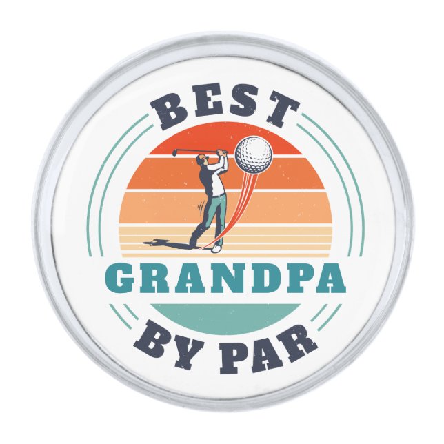 Retro Best Grandpa By Par Keepsake Custom Silver Finish Lapel Pin (Front)