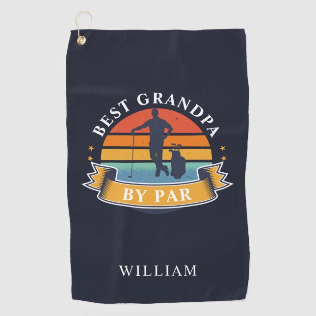 Retro Best Grandpa By Par Personalized Golfer Golf Towel (Front)