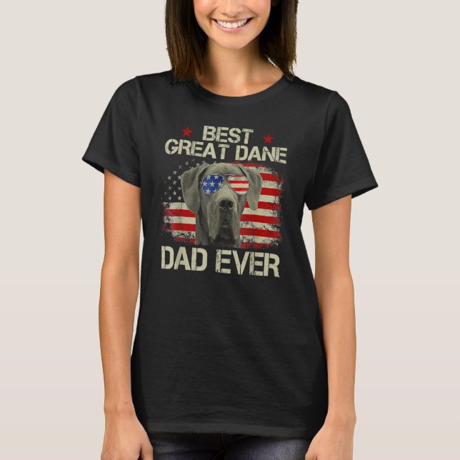 Retro Best Great Dane Dad Ever US Flag Dog Lover F T-Shirt (Front)