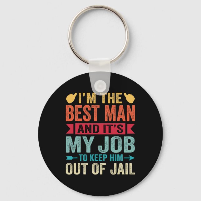 Retro Best Man Wedding Groomsmen Funny Bridal Bach Keychain (Front)
