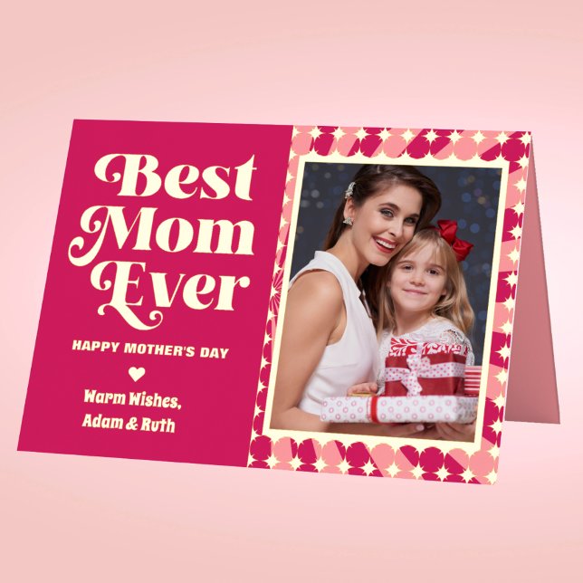 Retro Best Mom Ever Personalized Photo Mothers Day Foil Greeting Card (Creator Uploaded)