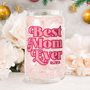 Retro Best Mom Ever Pink Groovy Mother's Day Gift Can Glass