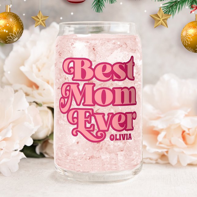 Retro Best Mom Ever Pink Groovy Mother's Day Gift Can Glass (Creator Uploaded)