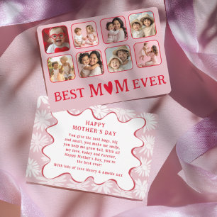 Retro Best Mom Ever Red & Pink Photo  Holiday Card