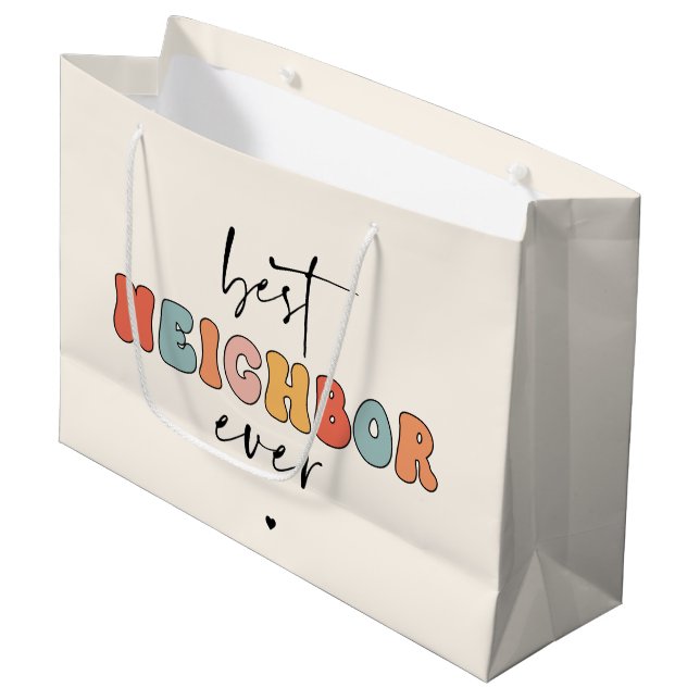 Retro Best Neighbor Ever Cute Large Gift Bag (Front Angled)