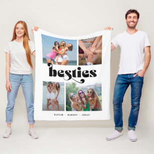 Retro Besties 4 Photo Friends Collage Fleece Blanket