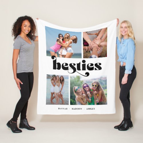 Retro Besties 4 Photo Friends Collage Fleece Blanket