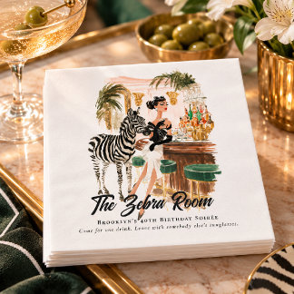 Retro Beverly Hills Zebra Room Watercolor Birthday Napkins