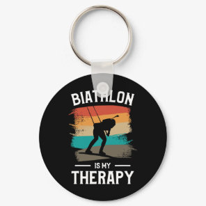 Retro Biathlon Is My Therapy Biathlete  Keychain