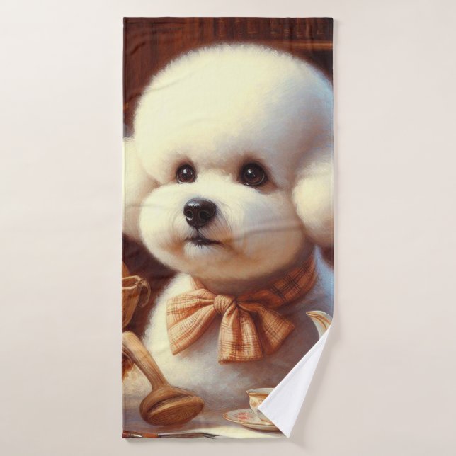 Retro Bichon Frisé Painting Bath Towel (Bath Towel)