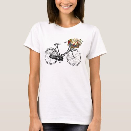 Retro Bicycle Bike Carrying Flowers T_Shirt