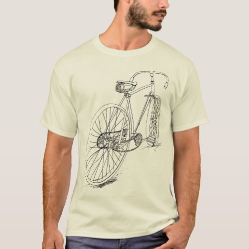 Retro Bicycle drawing design in black T_Shirt