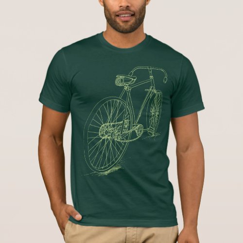 Retro Bicycle drawing design in green T_Shirt