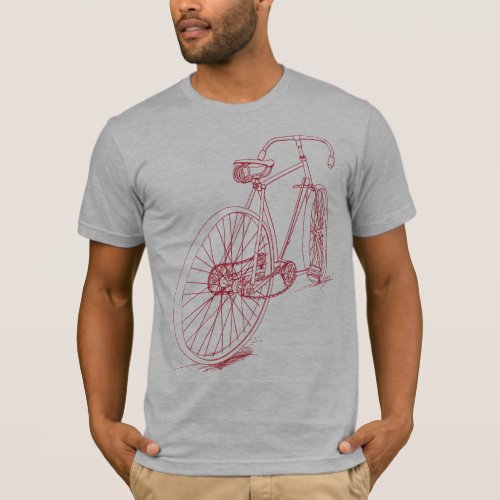 Retro Bicycle drawing design in red T_Shirt