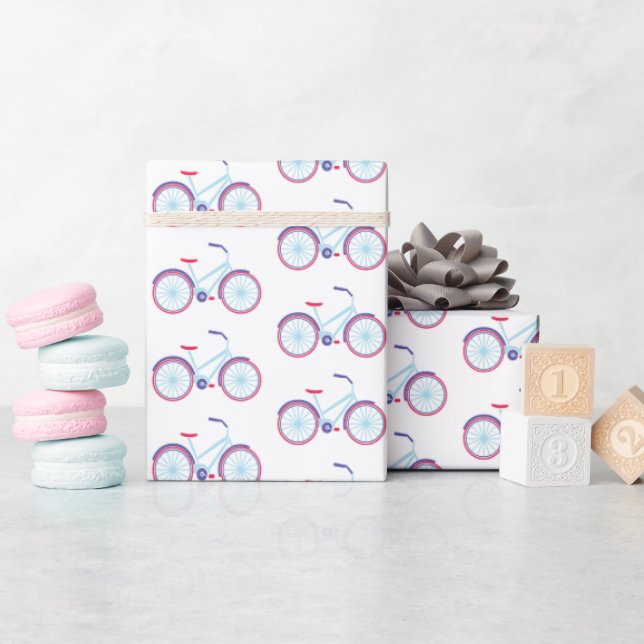 Retro Bicycle in Blue and Red Party Hat Wrapping Paper (Baby Shower)