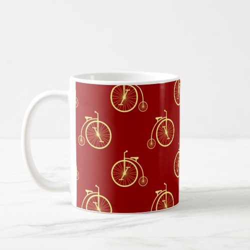 Retro Bicycle Pattern in Red Tones  Coffee Mug