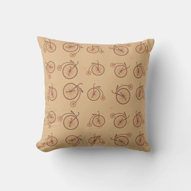 Retro Bicycle Pattern Throw Pillow (Front)