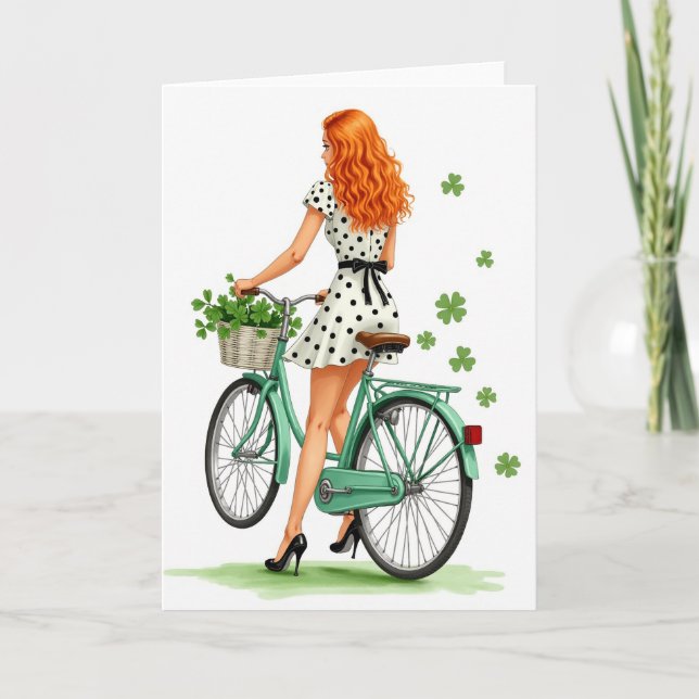 Retro Bicycle Woman Luck Card (Front)