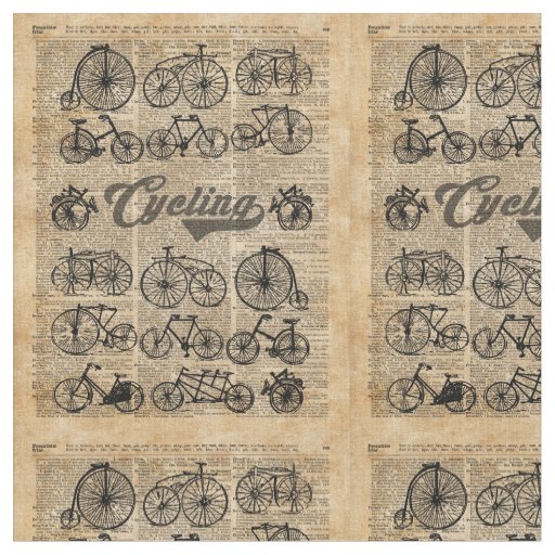 Retro Bicycles Vintage Illustration Dictionary Art Fabric