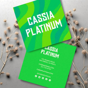 Retro Big Bold Waves Minimalist Social Icons Square Business Card