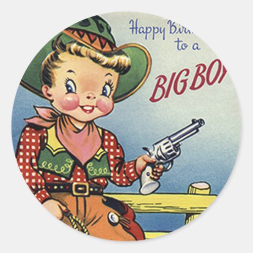 Retro Big Boy Cowboy Birthday Fun Stickers