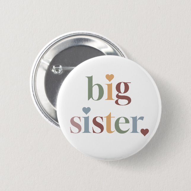 Retro Big Sister Girl Green Button (Front & Back)