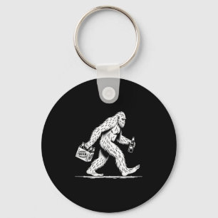 Retro Bigfoot Drinking Beer – Funny Sasquatch Keychain