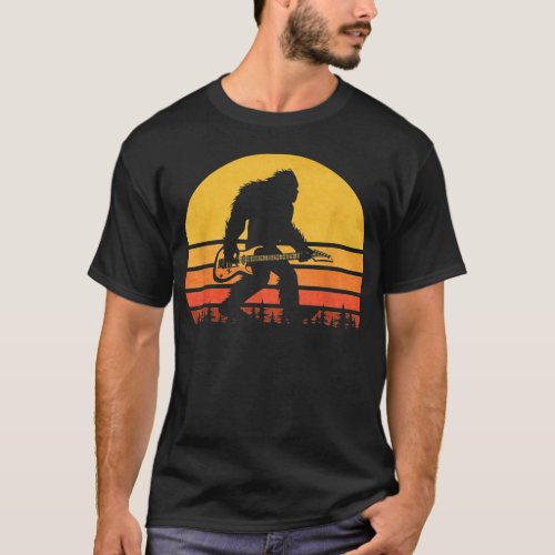 Retro Bigfoot Guitar Vintage Sasquatch Rocker T_Shirt