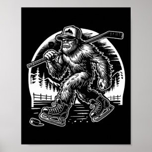 Retro Bigfoot Hockey Funny Sasquatch Bigfoot Playi Poster