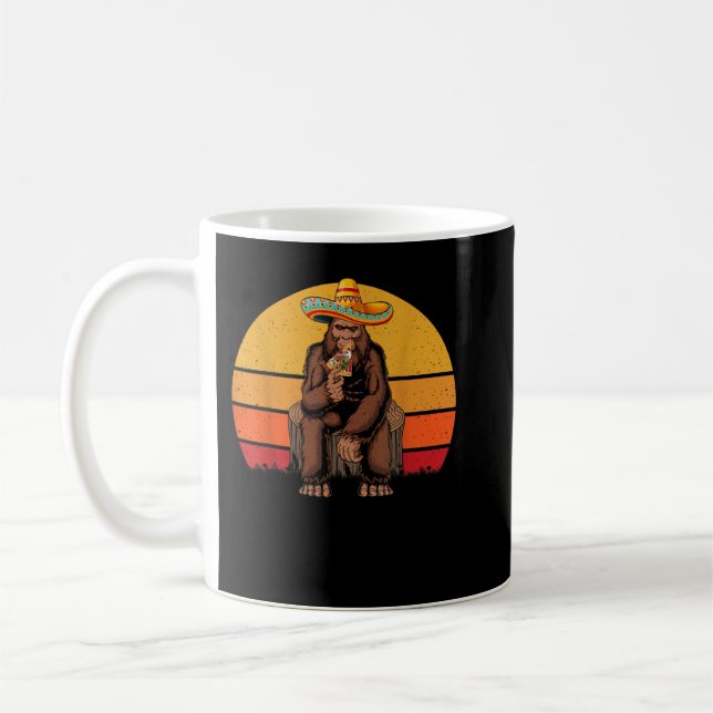 Retro Bigfoot Holding Pizza Mexican Sasquatch Cinc Coffee Mug (Left)