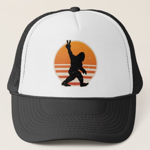 Retro Bigfoot Peace Sign Trucker Hat