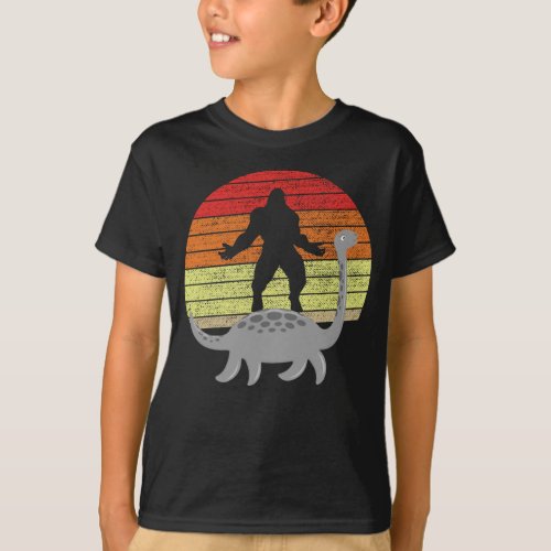 Retro Bigfoot Riding The Loch Ness Boy T_Shirt