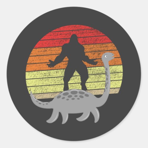 Retro Bigfoot Riding The Loch Ness Classic Round Sticker