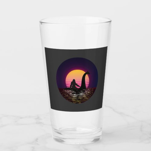 Retro Bigfoot Riding The Loch Ness Drinking Glass