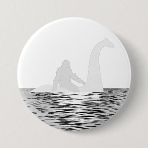 Retro Bigfoot Riding The Loch Ness Round Button