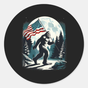 Retro Bigfoot Sasquatch Full Moon Patriotic Americ Classic Round Sticker