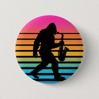 Retro Bigfoot Saxophone Sunset Button