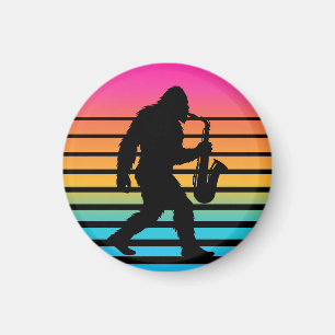 Retro Bigfoot Saxophone Sunset Magnet