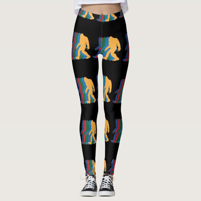 Retro Bigfoot Silhouette 70s Vintage Leggings (Front)
